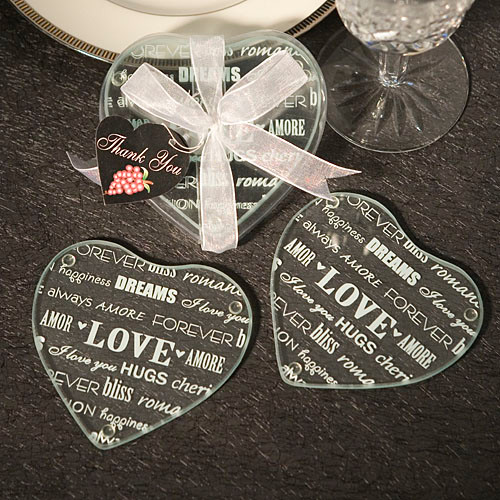 Heart Design Glass Coaster Favours Set of