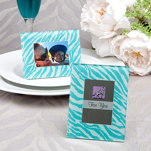 Aqua Blue Zebra Pattern Place Card Holder, Picture Frame Favours