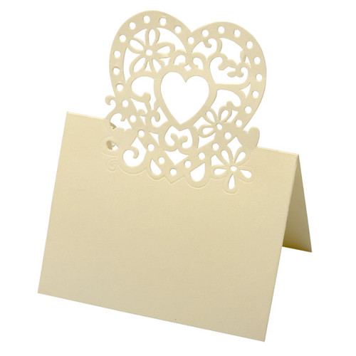Pack of 10 Heart Design Place Card Ivory