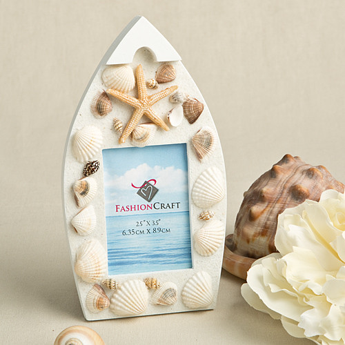 Sea Shell Boat Shaped Photo Frame With Natural Shells