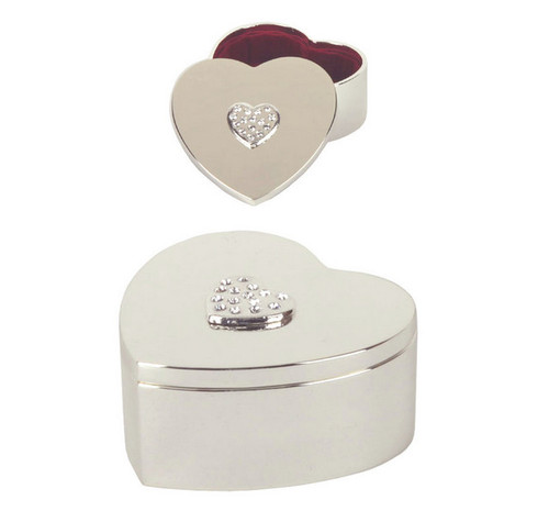 Silver Plated Heart Trinket Box With Heart Crystal Tops