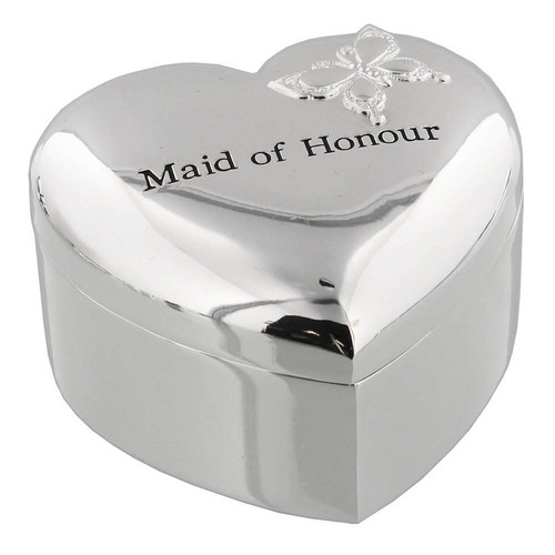 Amore Silver Plated Heart Trinket Box 'Maid of Honour'