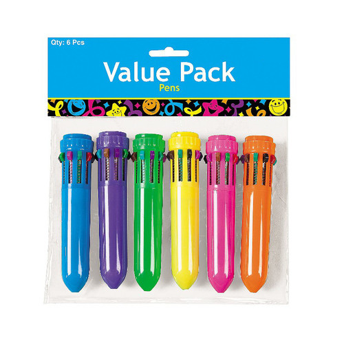 Pack of 6 Plastic Neon Mini Shuttle Pens
