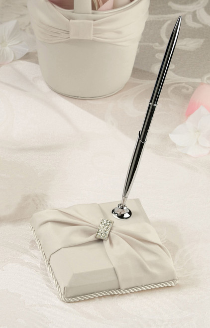 Satin Rhinestone Pen Set Ivory