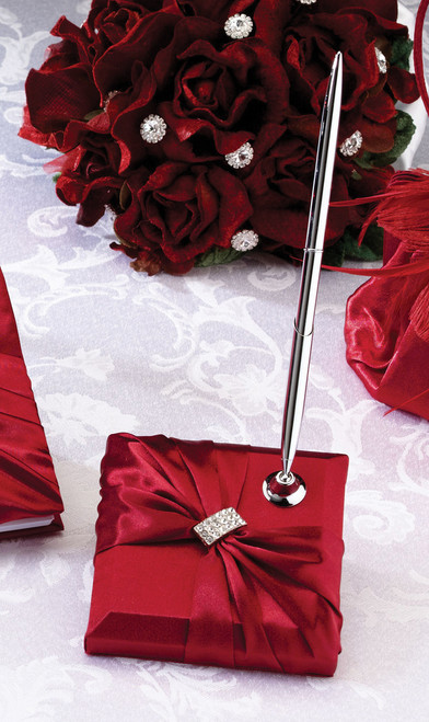 Satin Rhinestone Pen Set Red