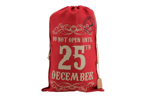 Do Not Open Until 25th December' Red Hessian Sack