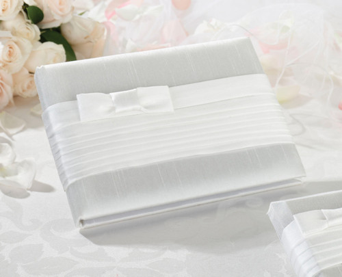 White Pleated Silk Guest Book