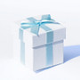 White Pearlised Box With Baby Blue Ribbon And Tissue Paper