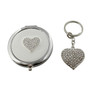 Sophia Silver Plated Key Ring And Compact Mirror Set Heart