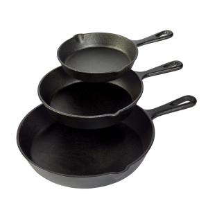 Frying pan with Lid-set of 3 (small, medium & large) (Aluminum Silver in colour)