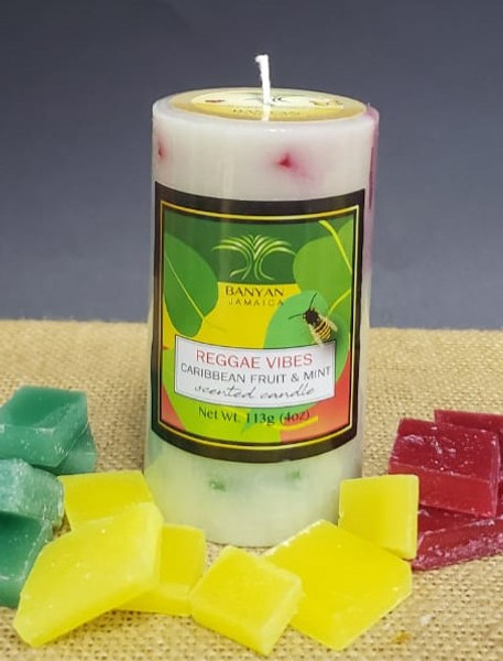 Caribbean Vibes Reggae Style Chunky Pillar candle-4oz