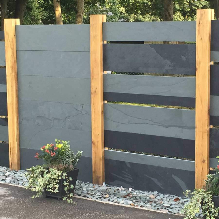 Grey and Black Natural Slate Fencing Panels