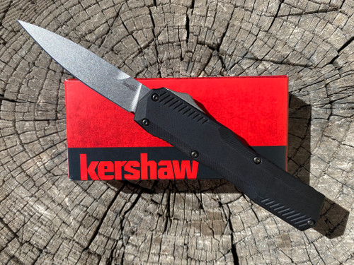 Kershaw Livewire 3.3" Stonewash Spear Point Black Handle