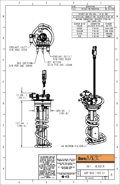 DuraWRX by Shaw | New DEF Header (O.E. Designed) 11in. | CAT / Perkins | ASP-918-1795-11