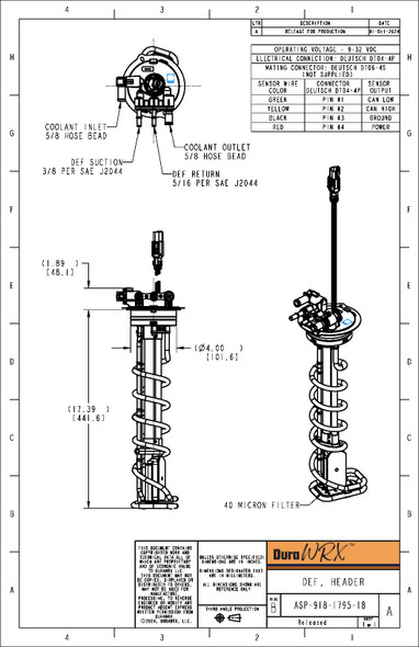 DuraWRX by Shaw | New DEF Header (O.E. Designed) 18in. | CAT / Perkins | ASP-918-1795-18