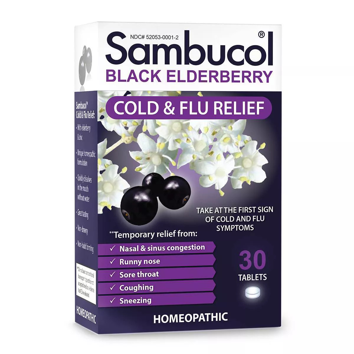 Sambucol Black Elderberry Homeopathic Cold & Flu Relief Tablets, 30