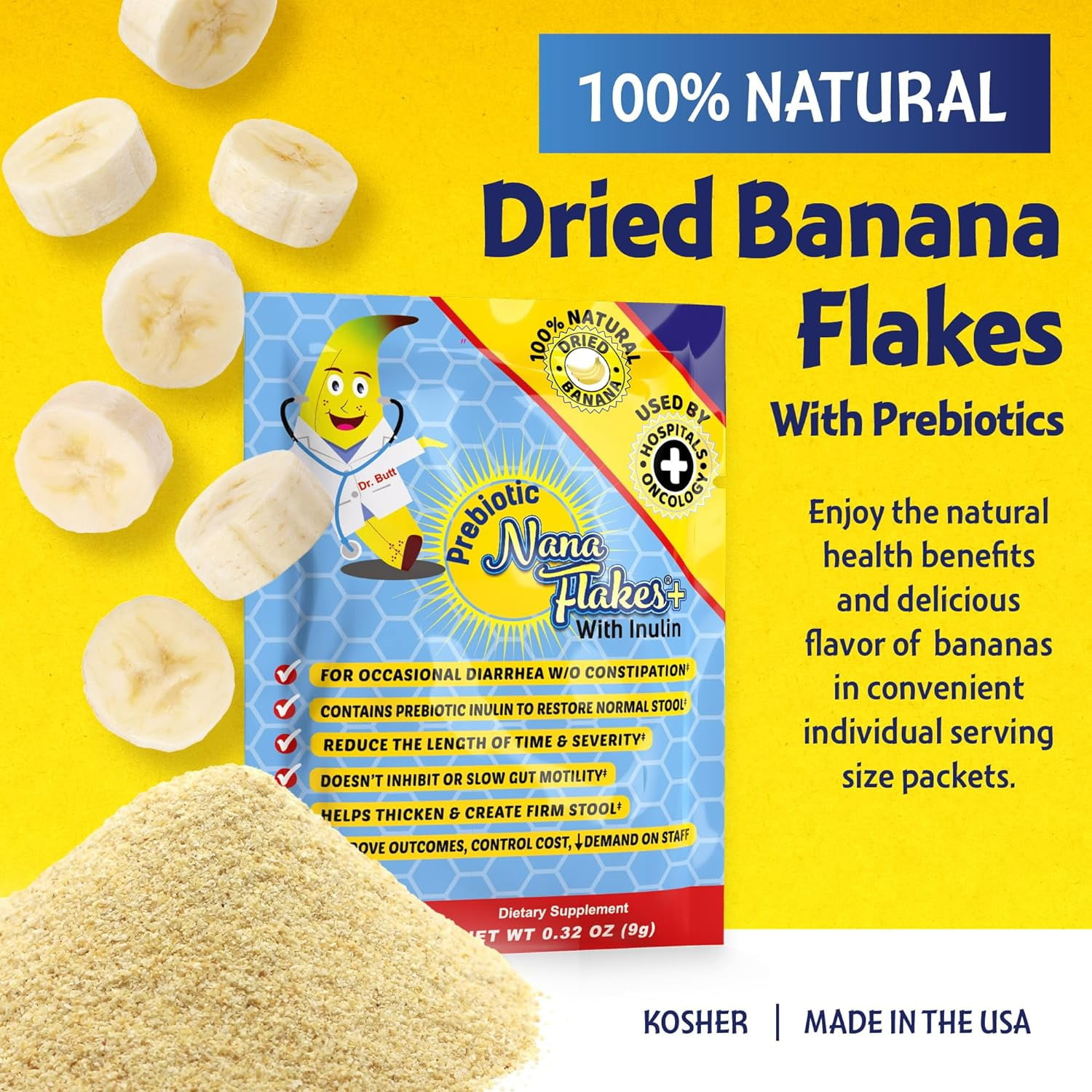 Nana Flakes Banana Prebiotic Single Serve SINGLE PACKET! - Hey Pharma