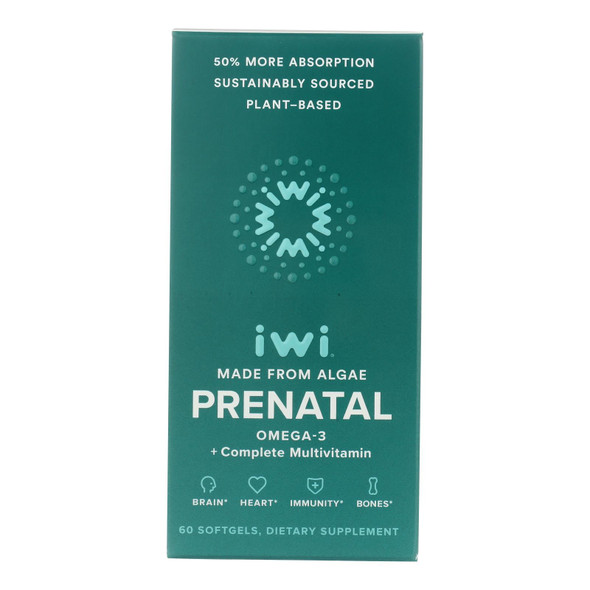 Iwi -  Algae Prenatal Supplement - Multivitamin with Omega 3 - 60 soft gel