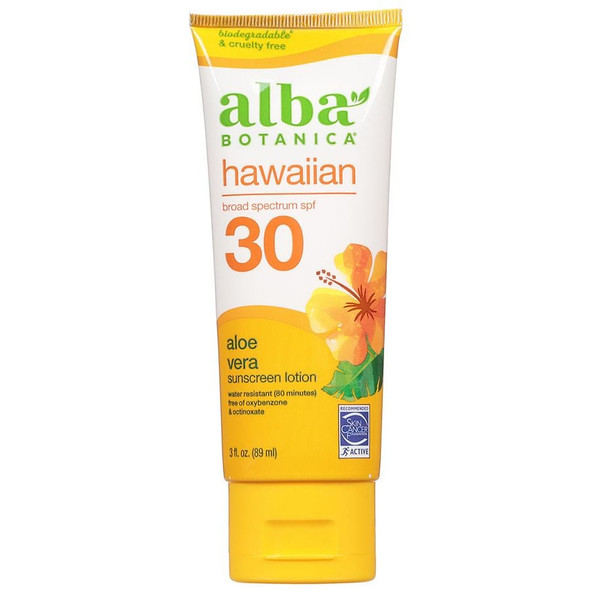 Alba Botanica - Hawaiian Aloe Vera Natural Sunscreen Lotion - SPF 30 - 4 fl oz