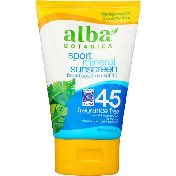 Alba Botanica - Sport Mineral Sunscreen Lotion - SPF 45 - 4  fl oz