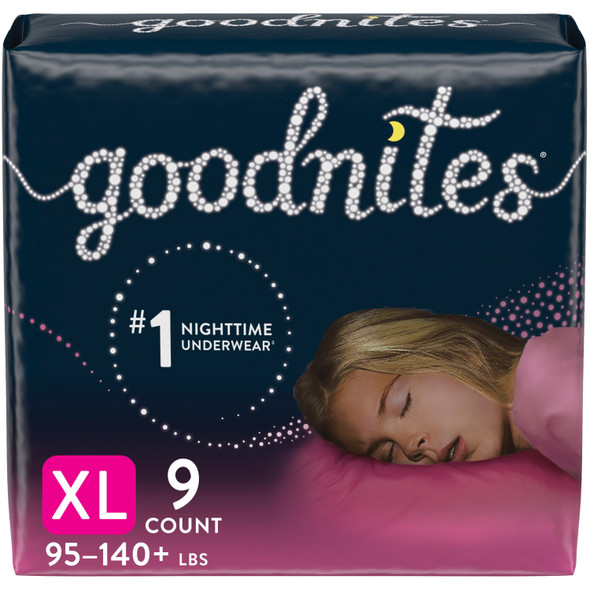 Goodnites Girls' Nighttime Bedwetting Underwear, XL (95-140 lb.), 9 Ct