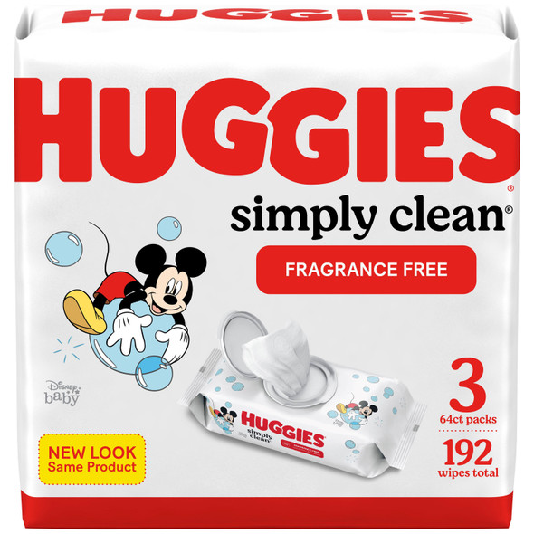 Huggies Simply Clean Unscented Baby Wipes, 3 Flip-Top Packs (192 Wipes Total)