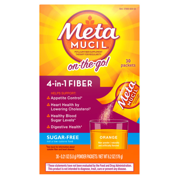 Metamucil 4-in-1 Fiber Packets 30 Singles Smooth Orange Powder Sugar Free
