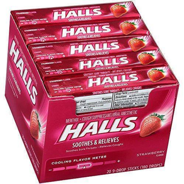 Halls Sticks, Strawberry, 9-drop CASE OF 20