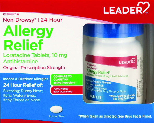 Leader 24 Hour Allergy Relief Tablets, Compare to Claritin, 90 count