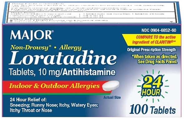 Major 24 Hour Allergy Relief Tablets, Compare to Claritin, 100 count