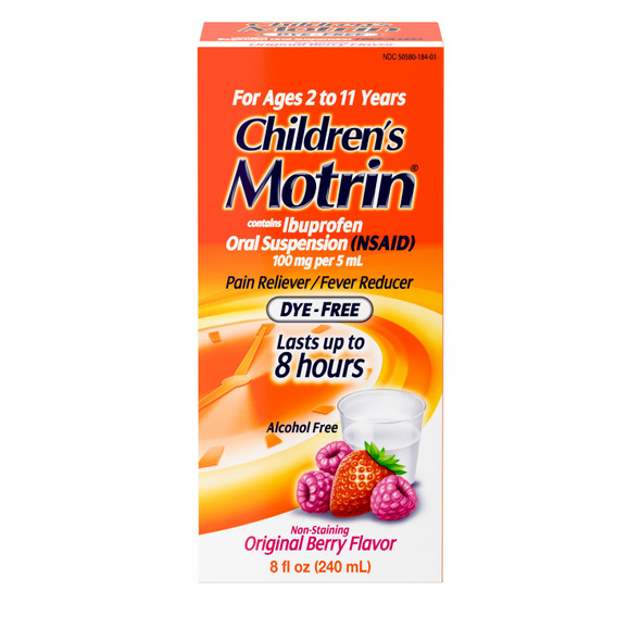 Children's Motrin Oral Suspension, Fever Reducer & Pain Reliever due to Cold & Flu, Dye Free, Berry Flavored, 8 fl. oz
