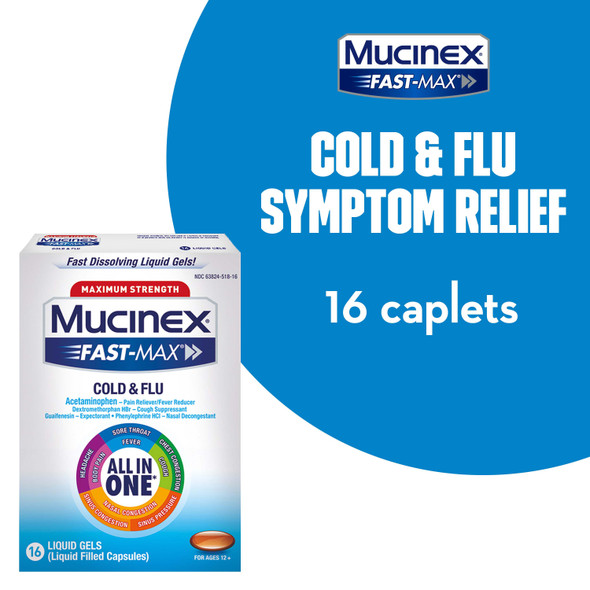Mucinex Fast-Max Max Strength for Cold & Flu, 16 Liquid Gels
