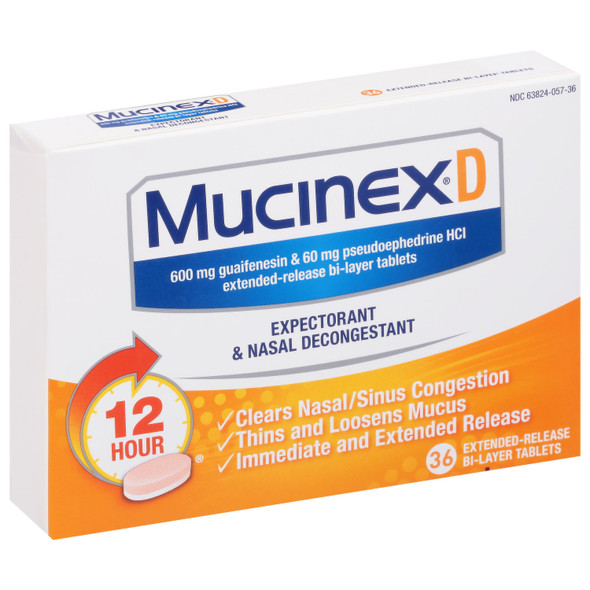 MucinexD Expectorant and Nasal Decongestant, Extended-Release Bi-Layer Tablets, 36 each