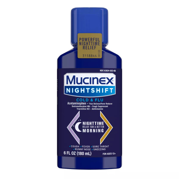 Mucinex Cold & Flu Liquid Medicine Nighttime, 6 fl oz