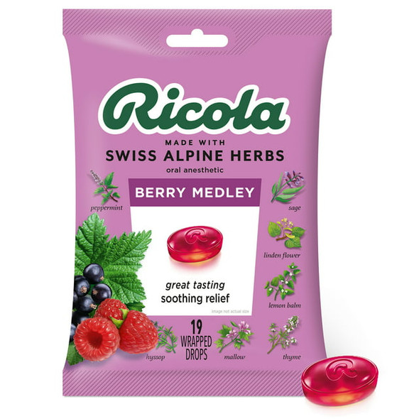 Ricola Natural Cough Drops, Berry Medley Flavor, 19 count