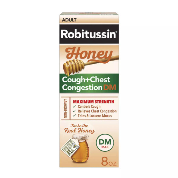 Robitussin Adult Honey Cough + Chest Congestion DM Liquid, Honey Flavor, 8 oz