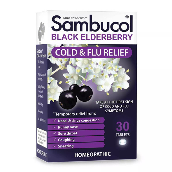 Sambucol Black Elderberry Homeopathic Cold & Flu Relief Tablets, 30 count