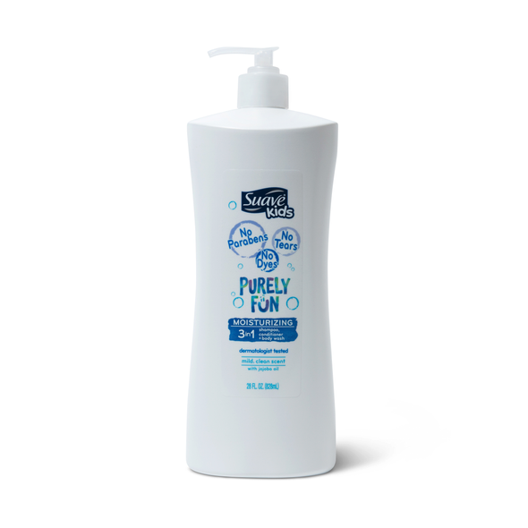 Suave Kids 3-in-1 Shampoo Conditioner Body Wash Purely Fun, 28 oz, 4 Count 