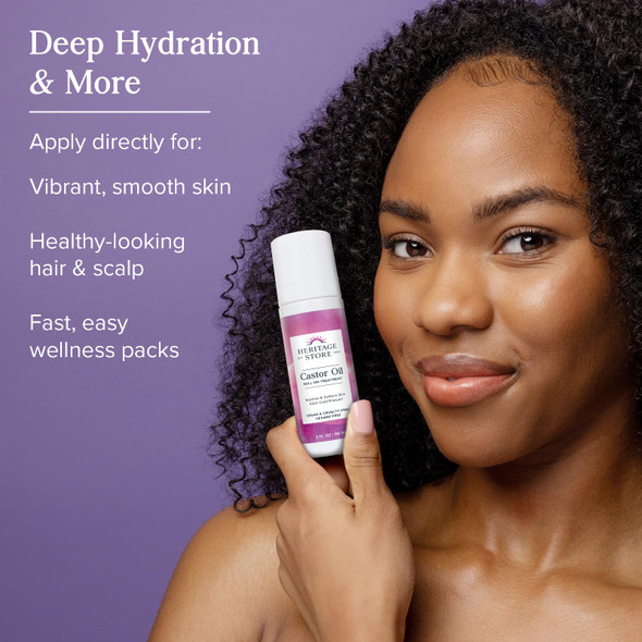 HERITAGE STORE Castor Oil Roll On Nourishing Treatment - Targeted Hydration for Skin Care, Hair Care, Quick and Easy Castor Oil Pack Wrap - Hexane Free, Vegan, Cruelty Free, 60-Day Guarantee, 3oz