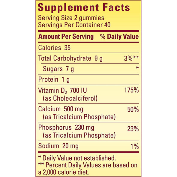 Nature Made Calcium Gummies 500 mg Per Serving with Vitamin D3, Dietary Supplement for Bone Support, 80 Gummies, 40 Day Supply