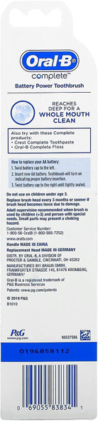 Oral-B Complete Deep Clean Battery Powered Electric Toothbrush, 1ct, (Color May Vary)