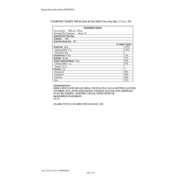 CADBURY DAIRY MILK Fruit & Nut Milk Chocolate Candy Bars, 3.5 oz (14 Count)