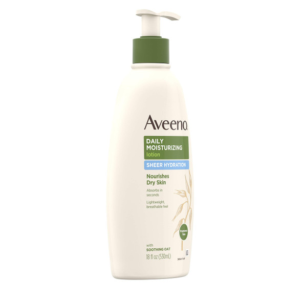Aveeno Sheer Hydration Daily Moisturizing Lotion for Dry Skin with Soothing Oat, Lightweight, Fast-Absorbing & Fragrance-Free Intense Body Moisturizer, 18 fl. oz