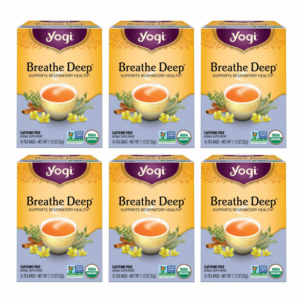 Yogi Tea Breathe Deep Tea - 16 Tea Bags per Pack (6 Packs) - Organic Respiratory Tea - Supports Respiratory Health - Includes Licorice Root, Eucalyptus Leaf, Ginger Root & Cinnamon Bark