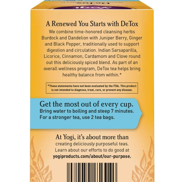 Yogi DeTox, Herbal Tea Supplement, 16-Count Tea Bags (Pack of 6) ( Value Bulk Multi-pack)