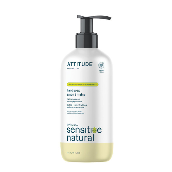 ATTITUDE Moisturizing Hand Soap for Sensitive Skin Enriched with Oat and Argan Oil, EWG Verified, Plant and Mineral-Based Ingredients, Vegan & Cruelty-free, 16 Fl Oz
