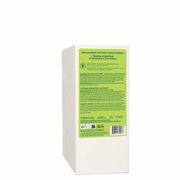 ATTITUDE Nourishing Hair Shampoo, EWG Verified, For Dry and Damaged Hair, Naturally Derived Ingredients, Vegan and Plant Based, Grapeseed Oil and Olive Leaves, Bulk Refill, 67.6 Fl Oz