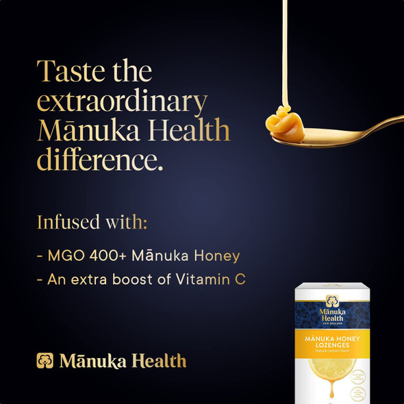 Manuka Health Manuka Honey Lozenges  15 Lemon Flavored Lozenges  Natural Throat Lozenges Infused with Raw Manuka Honey and Vitamin C for Immune Support