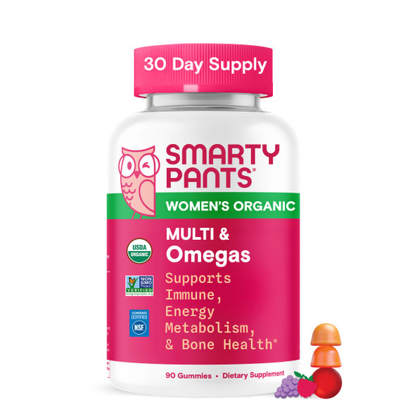 SmartyPants Organic Women's Multivitamin Gummies: Biotin, Methylfolate, Omega 3 (ALA), Vitamin D3, C, Vitamin B12, B6, A, K & Zinc, Inositol, Gluten Free, Vegetarian, 120 Count (30 Day Supply)
