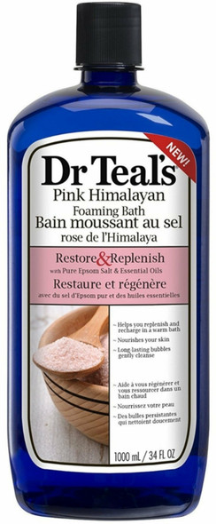 Dr Teal's Pink Himalayan Pure Epsom Salt Foaming Bath Restore & Replenish 34 Oz